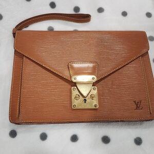 Louis Vuitton Tan Leather Clutch with Gold Hardware